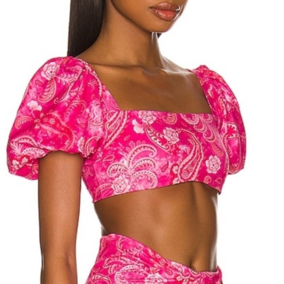 Agua Bendita X Revolve Calista‎ Rioja Pink Paisley Bikini Top